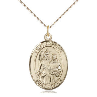 14kt Gold Saint Raphael the Archangel Medal Engraved Catholic Saint Jewelry