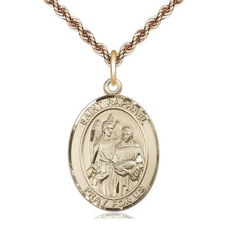 14kt Gold Saint Raphael the Archangel Medal Engraved Catholic Saint Jewelry