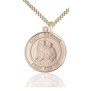 14kt Gold Filled Saint Raphael the Archangel Medal Catholic Jewelry Engraved Catholic Saint Jewelry