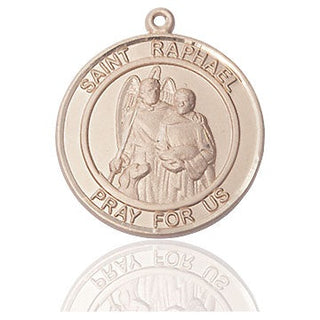 14kt Gold Saint Raphael the Archangel Medal Engraved Catholic Saint Jewelry