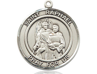 Sterling Silver Saint Raphael the Archangel Medal Catholic Jewelry Engraved Catholic Saint Jewelry