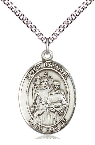 Sterling Silver Saint Raphael the Archangel Medal Catholic Jewelry Engraved Catholic Saint Jewelry