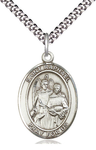 Sterling Silver Saint Raphael the Archangel Medal Catholic Jewelry Engraved Catholic Saint Jewelry