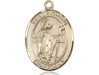 14kt Gold Saint Richard Medal Engraved Catholic Saint Jewelry