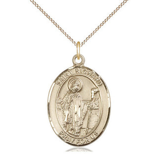 14kt Gold Saint Richard Medal Engraved Catholic Saint Jewelry