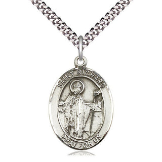 Sterling Silver Saint Richard Medal Catholic Jewelry Engraved Catholic Saint Jewelry