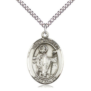 Sterling Silver Saint Richard Medal Catholic Jewelry Engraved Catholic Saint Jewelry