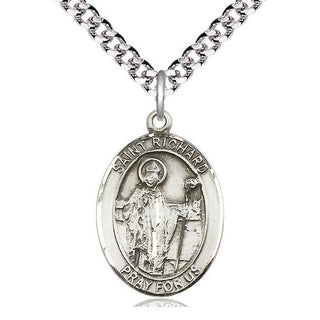 Sterling Silver Saint Richard Medal Catholic Jewelry Engraved Catholic Saint Jewelry