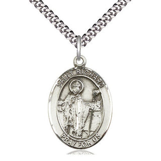 Sterling Silver Saint Richard Medal Catholic Jewelry Engraved Catholic Saint Jewelry