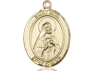 14kt Gold Saint Rita of Cascia Medal Engraved Catholic Saint Jewelry