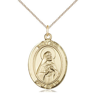 14kt Gold Saint Rita of Cascia Medal Engraved Catholic Saint Jewelry