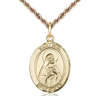 14kt Gold Saint Rita of Cascia Medal Engraved Catholic Saint Jewelry