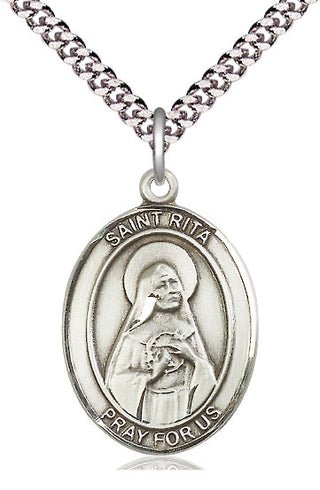 Pewter Saint Rita of Cascia Medal Catholic Jewelry Engraved Catholic Saint Jewelry