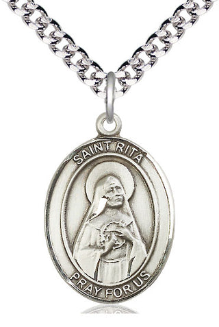Pewter Saint Rita of Cascia Medal Catholic Jewelry Engraved Catholic Saint Jewelry