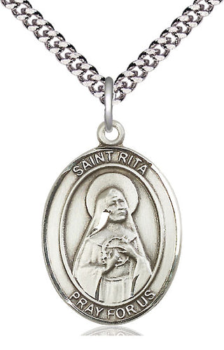 Pewter Saint Rita of Cascia Medal Catholic Jewelry Engraved Catholic Saint Jewelry