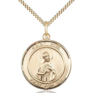 14kt Gold Filled Saint Rita of Cascia Medal Catholic Jewelry Engraved Catholic Saint Jewelry