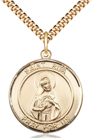 14kt Gold Filled Saint Rita of Cascia Medal Catholic Jewelry Engraved Catholic Saint Jewelry