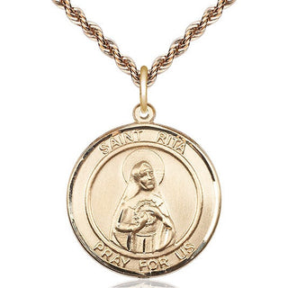 14kt Gold Filled Saint Rita of Cascia Medal Catholic Jewelry Engraved Catholic Saint Jewelry