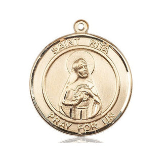 14kt Gold Saint Rita of Cascia Medal Engraved Catholic Saint Jewelry