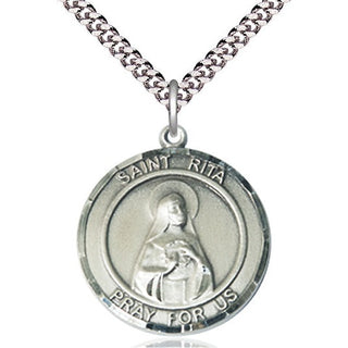 Pewter Saint Rita of Cascia Medal Catholic Jewelry Engraved Catholic Saint Jewelry