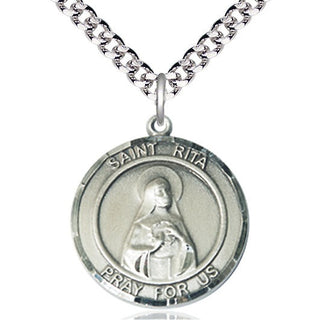 Pewter Saint Rita of Cascia Medal Catholic Jewelry Engraved Catholic Saint Jewelry