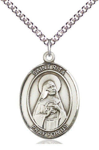 Sterling Silver Saint Rita of Cascia Medal Catholic Jewelry Engraved Catholic Saint Jewelry