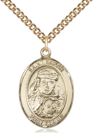 14kt Gold Saint Sarah Medal Engraved Catholic Saint Jewelry