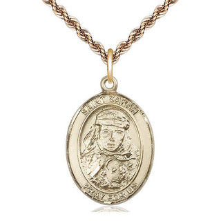 14kt Gold Saint Sarah Medal Engraved Catholic Saint Jewelry