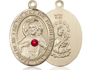 14kt Gold Filled Scapular - Ruby Stone Pendant with a 3mm Ruby Swarovski stone on an 24-inch Gold Plate Heavy Curb Chain
