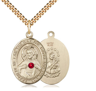 14kt Gold Filled Scapular - Ruby Stone Pendant with 3mm Ruby Swarovski Necklace