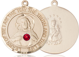 14kt Gold Filled Scapular - Ruby Stone Pendant with a 3mm Ruby Swarovski stone on an 24-inch Gold Plate Heavy Curb Chain