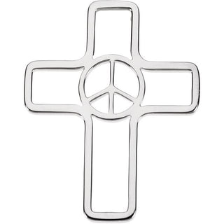 14K White 36.75x29.25 mm Peace Sign Cross Pendant