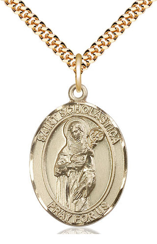 14kt Gold Filled Saint Scholastica Medal Catholic Jewelry Engraved Catholic Saint Jewelry