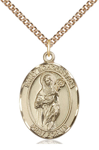 14kt Gold Filled Saint Scholastica Medal Catholic Jewelry Engraved Catholic Saint Jewelry