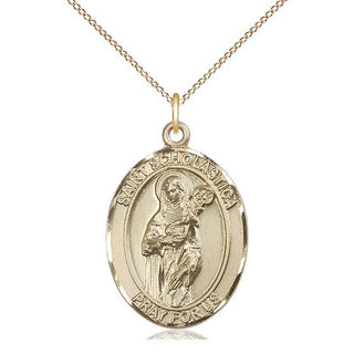 14kt Gold Saint Scholastica Medal Engraved Catholic Saint Jewelry