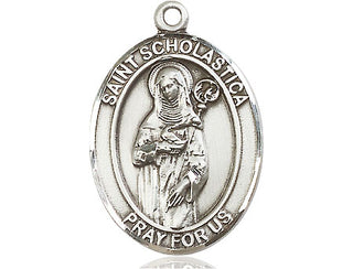 Sterling Silver Saint Scholastica Medal Catholic Jewelry Engraved Catholic Saint Jewelry