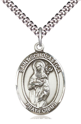 Sterling Silver Saint Scholastica Medal Catholic Jewelry Engraved Catholic Saint Jewelry