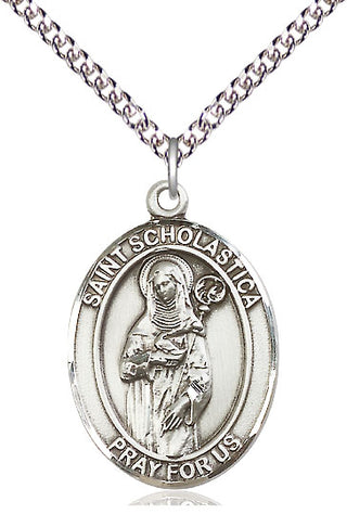 Sterling Silver Saint Scholastica Medal Catholic Jewelry Engraved Catholic Saint Jewelry