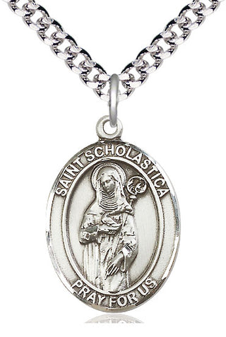 Sterling Silver Saint Scholastica Medal Catholic Jewelry Engraved Catholic Saint Jewelry