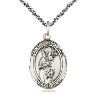 Sterling Silver Saint Scholastica Medal Catholic Jewelry Engraved Catholic Saint Jewelry