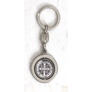 6-pack - Silver Tone Foil Spinning Saint Benedict Key Chain