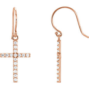 14K Rose 1/2 CTW Diamond Cross Earrings