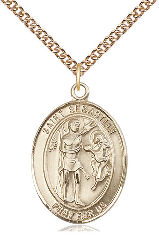 14kt Gold Saint Sebastian Medal Engraved Catholic Saint Jewelry