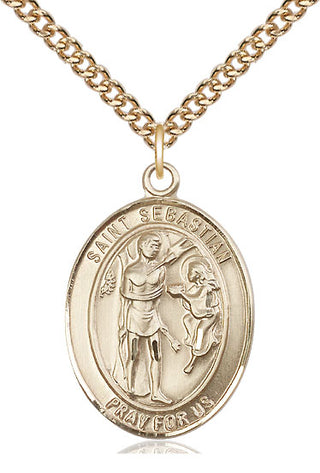 14kt Gold Saint Sebastian Medal Engraved Catholic Saint Jewelry