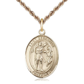 14kt Gold Saint Sebastian Medal Engraved Catholic Saint Jewelry