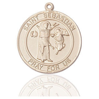14kt Gold Saint Sebastian Medal Engraved Catholic Saint Jewelry