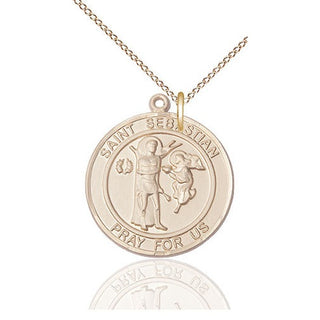 14kt Gold Saint Sebastian Medal Engraved Catholic Saint Jewelry