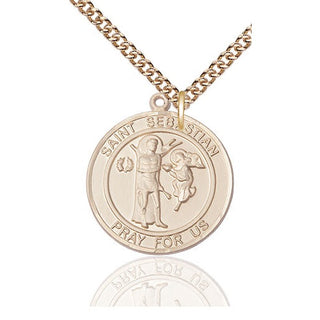 14kt Gold Saint Sebastian Medal Engraved Catholic Saint Jewelry