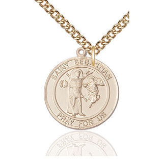14kt Gold Saint Sebastian Medal Engraved Catholic Saint Jewelry