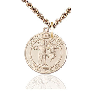 14kt Gold Saint Sebastian Medal Engraved Catholic Saint Jewelry